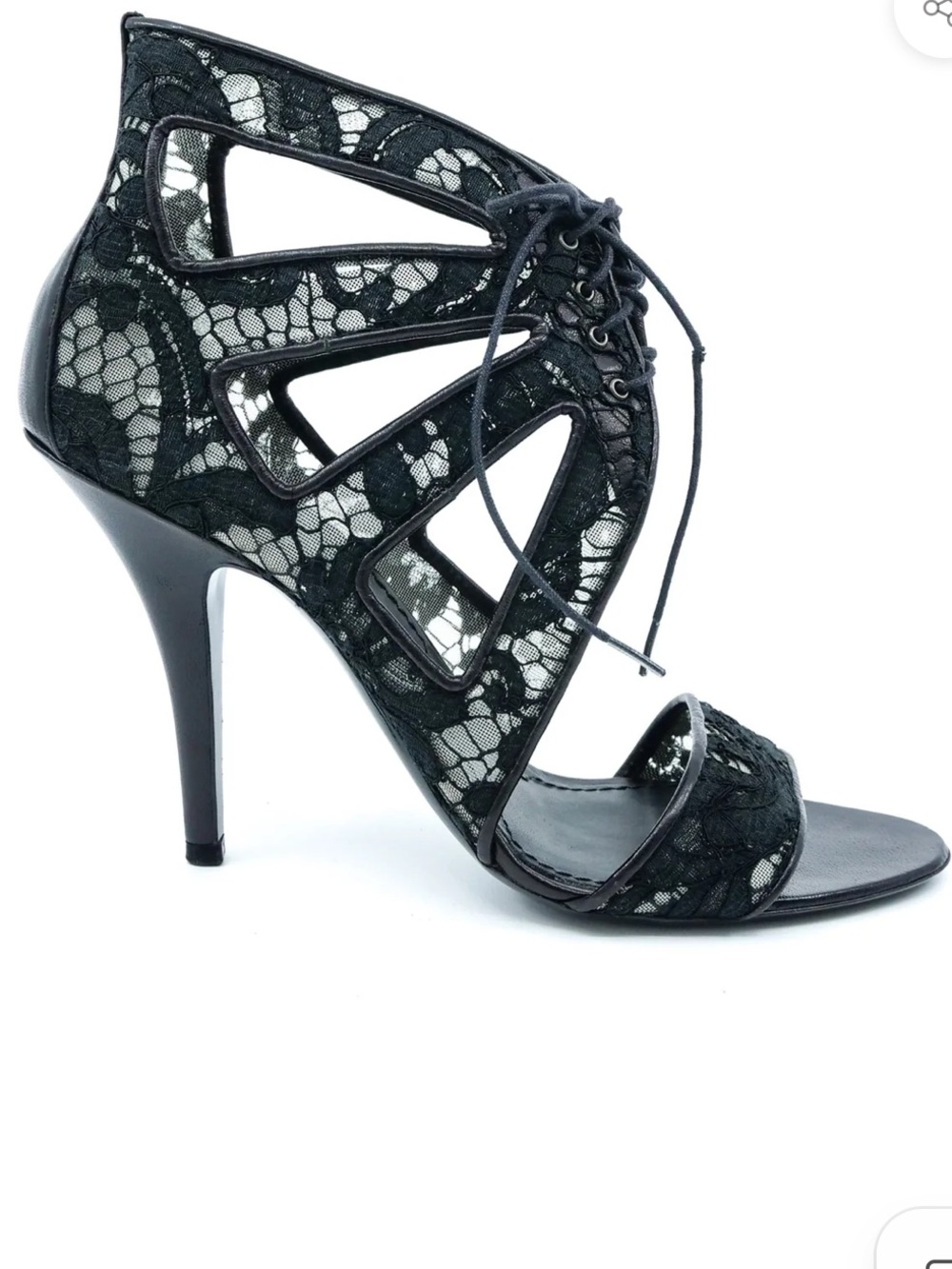Givenchy Black Lace Cutout Cage Heels (cage sandal booties) IT 37.5/ US 7.5